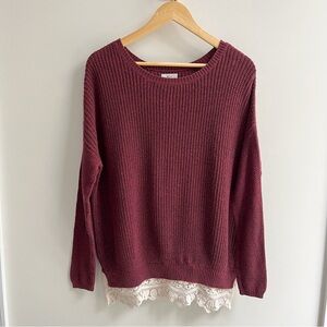 Urban Outfitters Pins & Needles Lace Bottom Sweater Cranberry Ivory XS